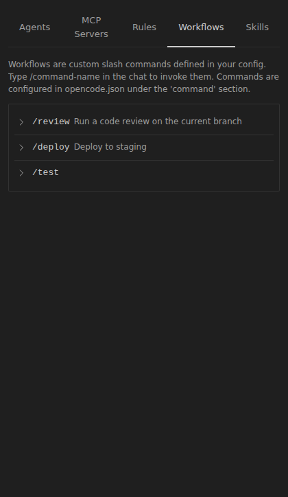 Workflows tab in Kilo Code